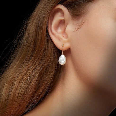 Baroque Pearl Line TearDrop Earrings - 18K Gold Vermeil